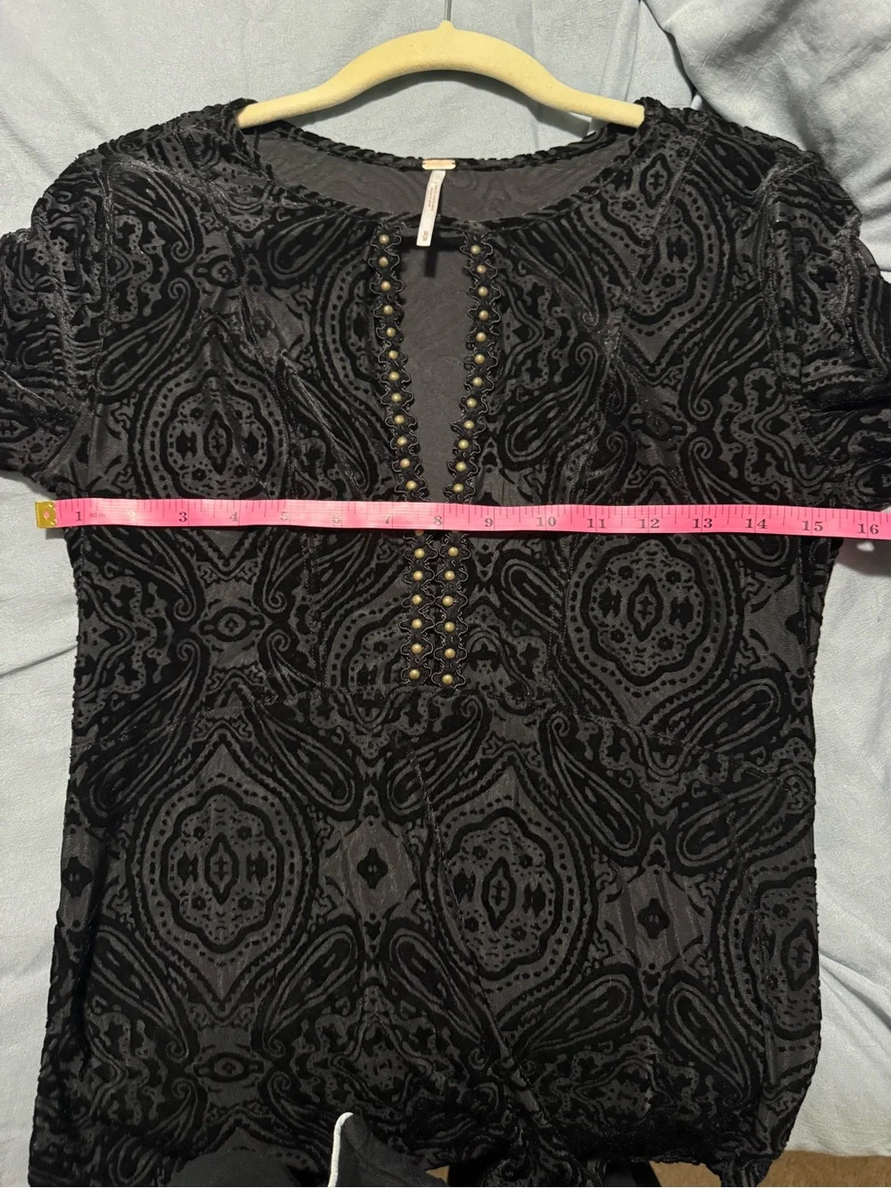 Free People Velvet City Limits Top Black Burnout Velvet Keyhole Long Sleeve M
